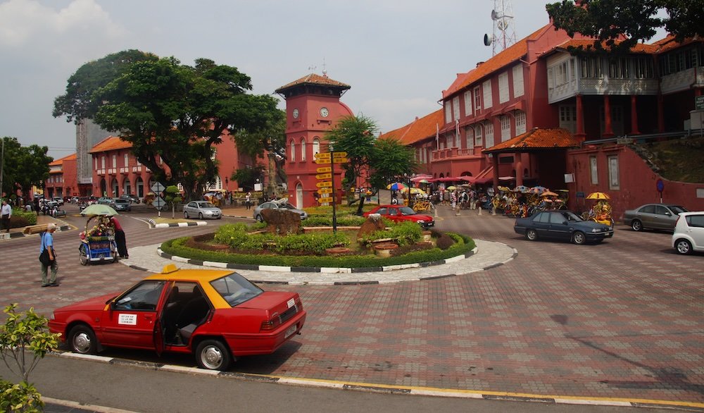 Taxis in the historic section of Malacca, Malaysia 