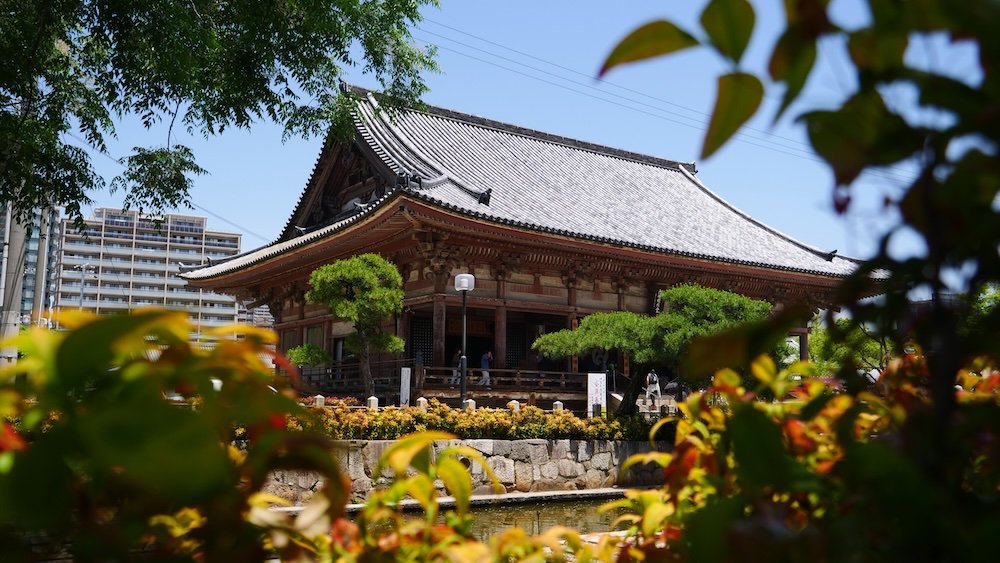 Temple shrine in Osaka from a creative vantage point 