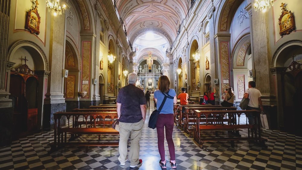 That Backpacker Audrey Bergner and Daniel Bergner visiting a cathedral in Salta, Argentina 