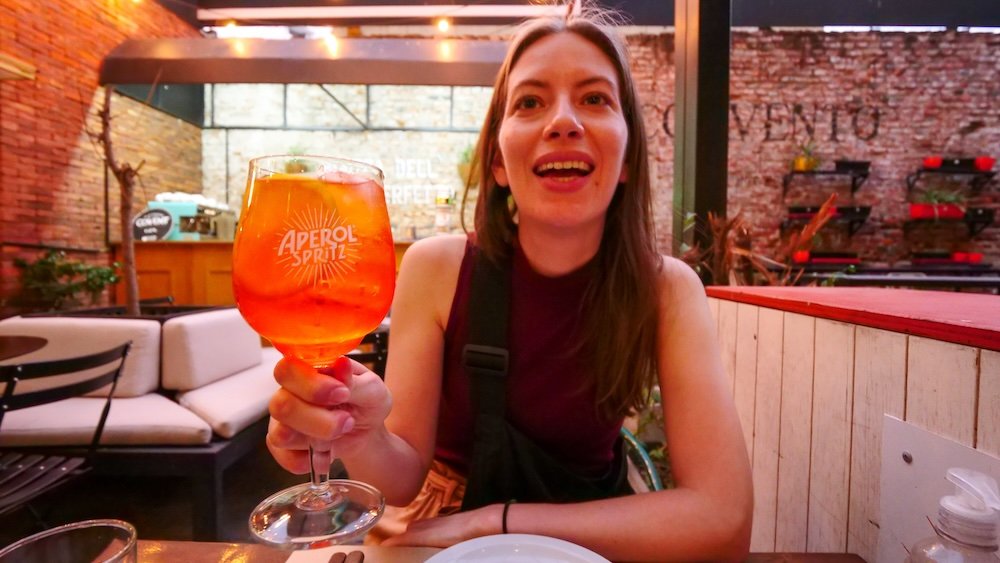 That Backpacker Audrey Bergner enjoying a cocktail as part of nightlife in Cordoba City, Argentina 