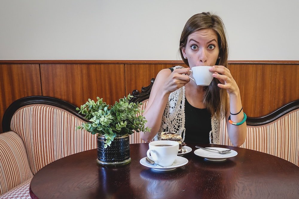 That Backpacker Audrey Bergner enjoying a cup of coffee in Poznan, Poland 