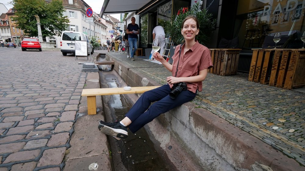 That Backpacker Audrey Bergner enjoying drinks on the street of Freiburg, Germany 