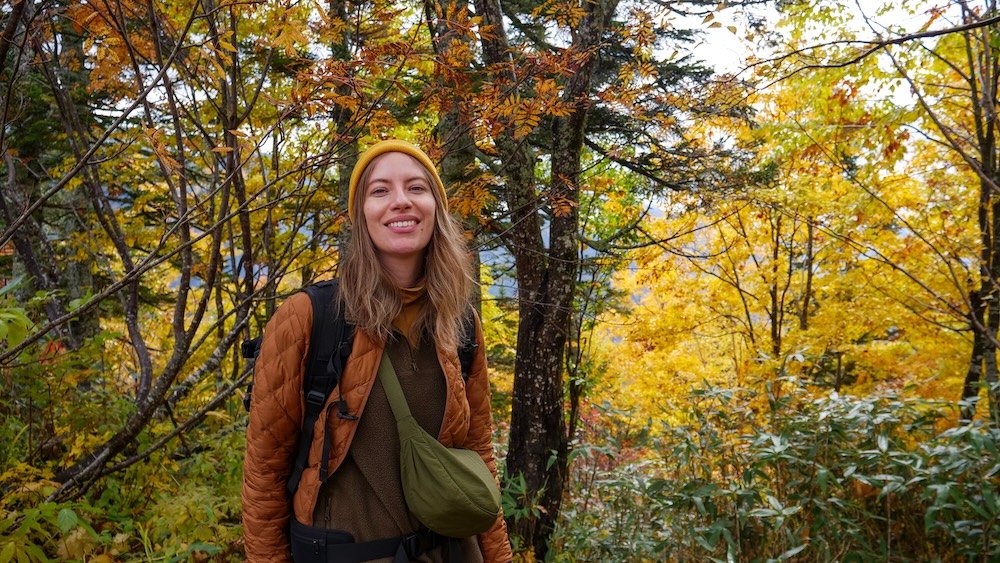 That Backpacker Audrey Bergner enjoying incredible autumn views and scenery along Tateyama Kurobe Alpine Crossing 