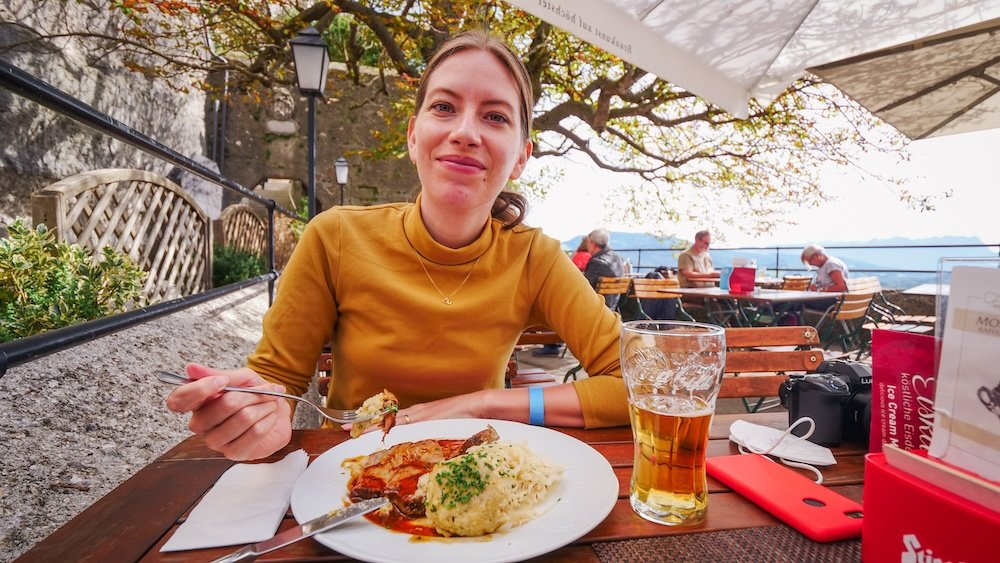 That Backpacker Audrey Bergner enjoying local Austrian cuisine in Salzburg, Austria 