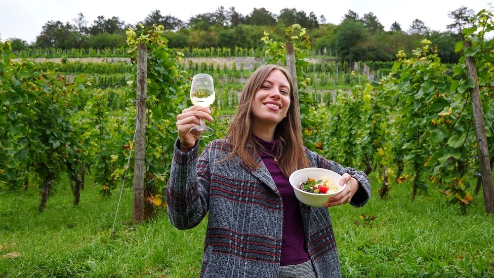 That Backpacker Audrey Bergner enjoying wine and food in Saale-Unstrut wine region of Germany 