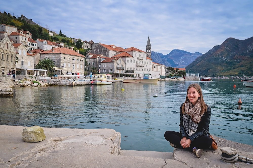 That Backpacker Audrey Bergner excited to be visiting Perast on a day trip from Kotor, Montenegro 