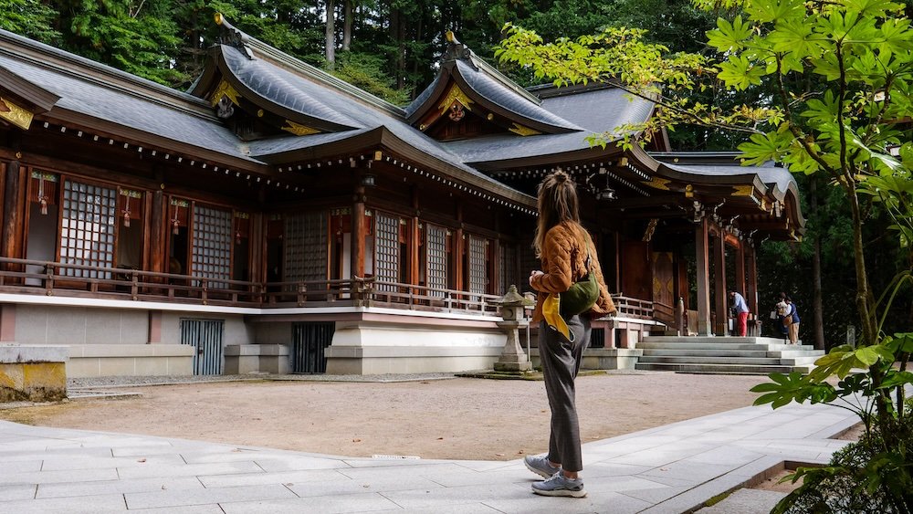 That Backpacker Audrey Bergner marveling at the Sakurayama Hachimangu Shrine in Takayama, Japan 