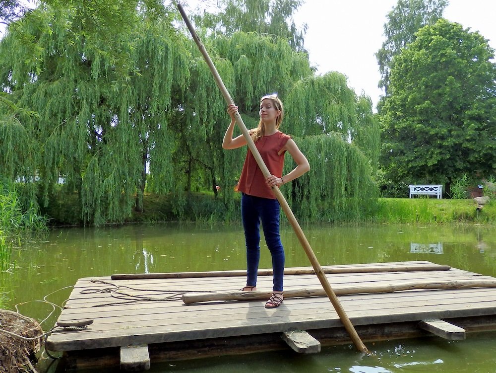 That Backpacker Audrey Bergner punting traditional transportation method in Wustrow, Germany 