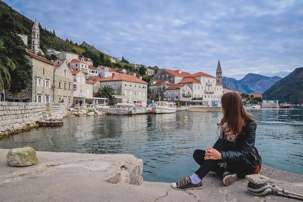 That Backpacker Audrey Bergner taking in the views whilst visiting Perast, Montenegro 