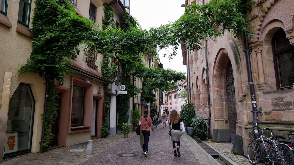 That Backpacker Audrey Bergner enjoying a guided walking tour in the old town of Freiburg, Germany 