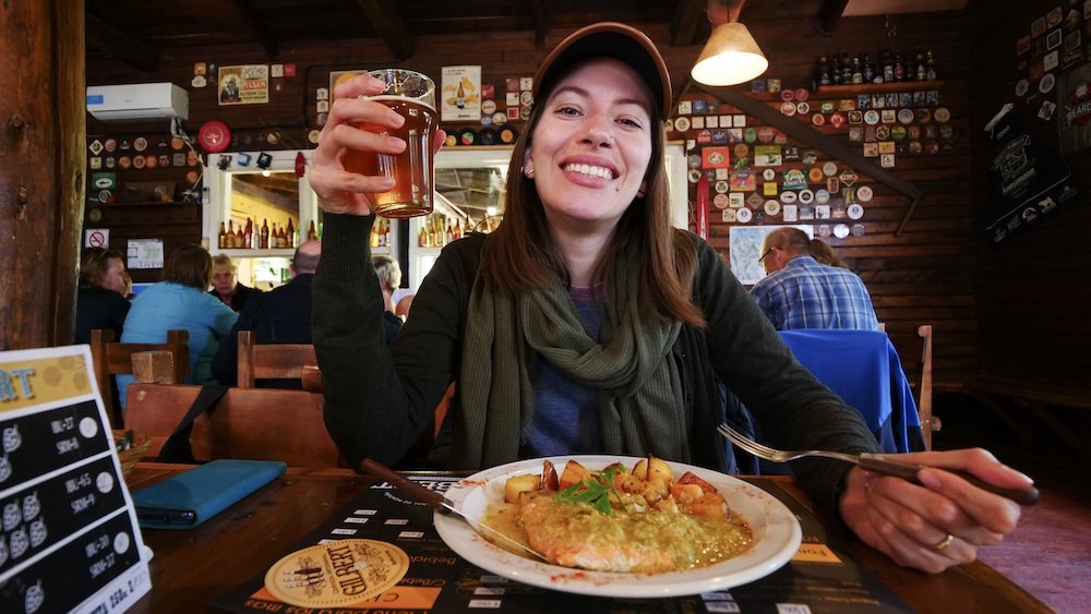 That Backpacker enjoying trout and beer in Bariloche, Argentina 