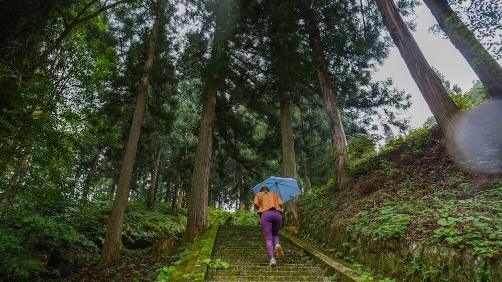 That Backpacker walking up the steps to Suwa Shrine