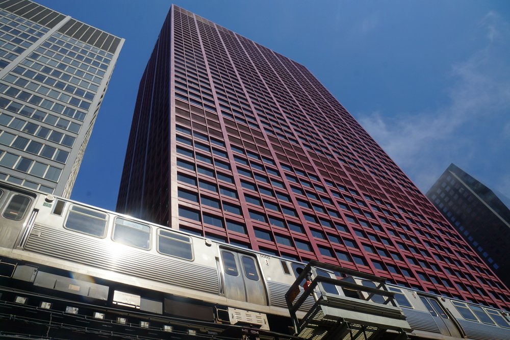 The Chicago L from above in the downtown area of Chicago as a transportation option for visitors