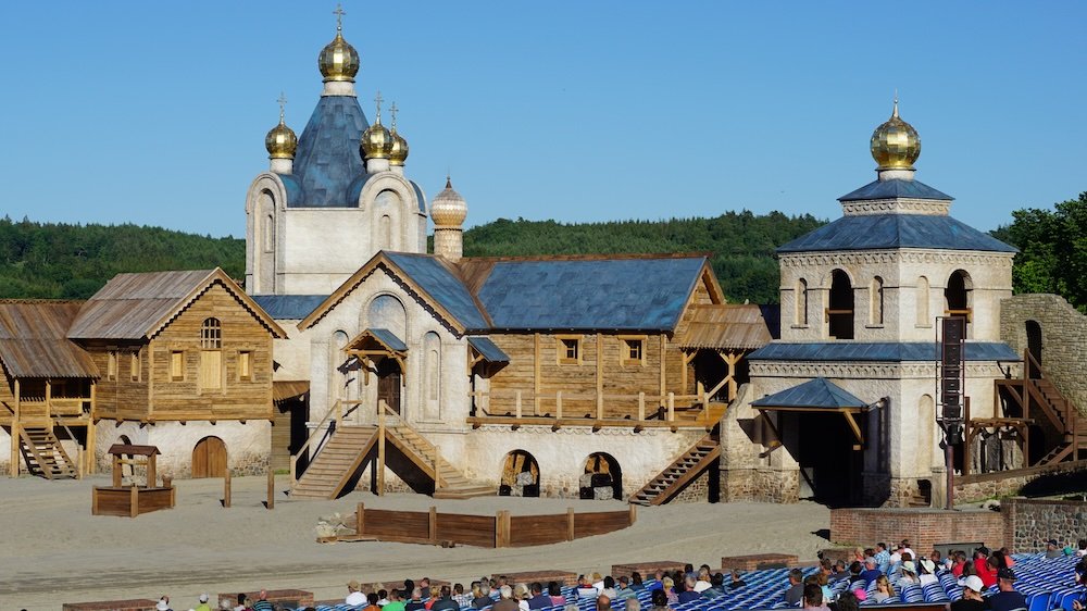 The elaborate set to experience Stortebeker Festspiele Medieval German Theatre performed at Ralswiek on Rugen Island, Germany