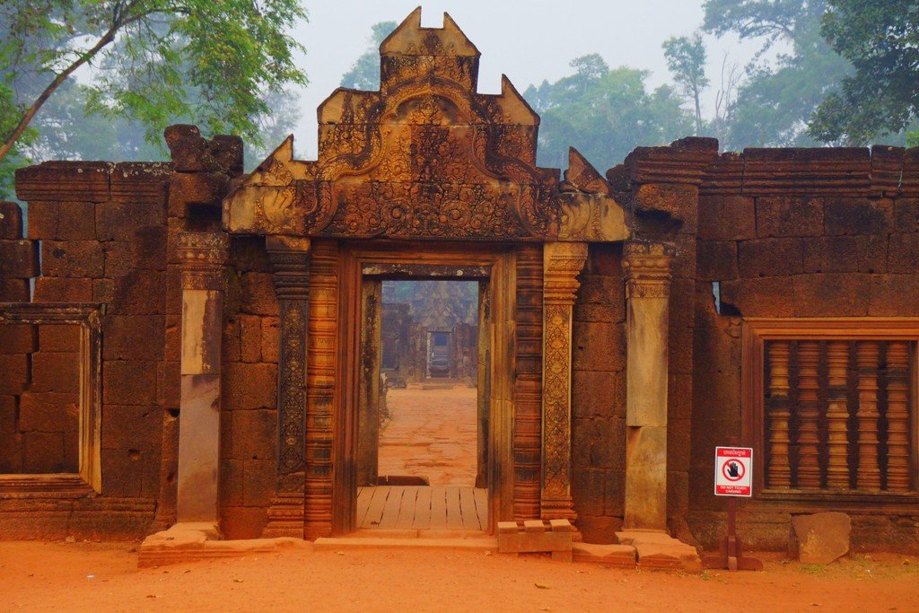 The main entrance gate leading to Banteay Srei in Cambodia 