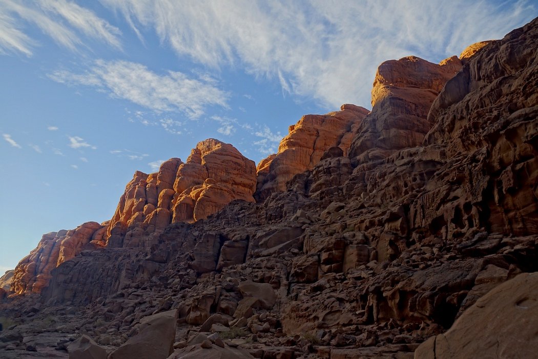 The rock formations are especially impressive at Wadi Rum. This HDR photo shows the contrast between harsh shadows and light.