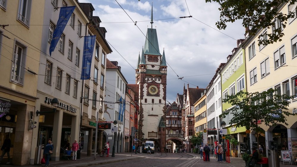 the Schwabentor and Martinstor medieval heritage city gates in Freiburg, Germany