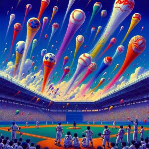 The Skyward Celebration: Jet Balloons in the Seventh-Inning Stretch at Japanese Baseball Games - digital art 