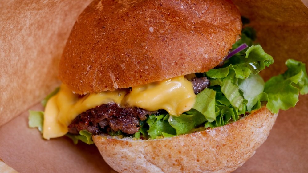 The tasty Matsuki Burger macro details in Takayama, Japan 