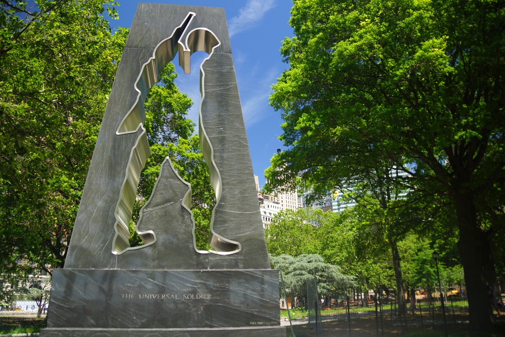 The Universal Soldier memorial statue located in Battery Park New York City
