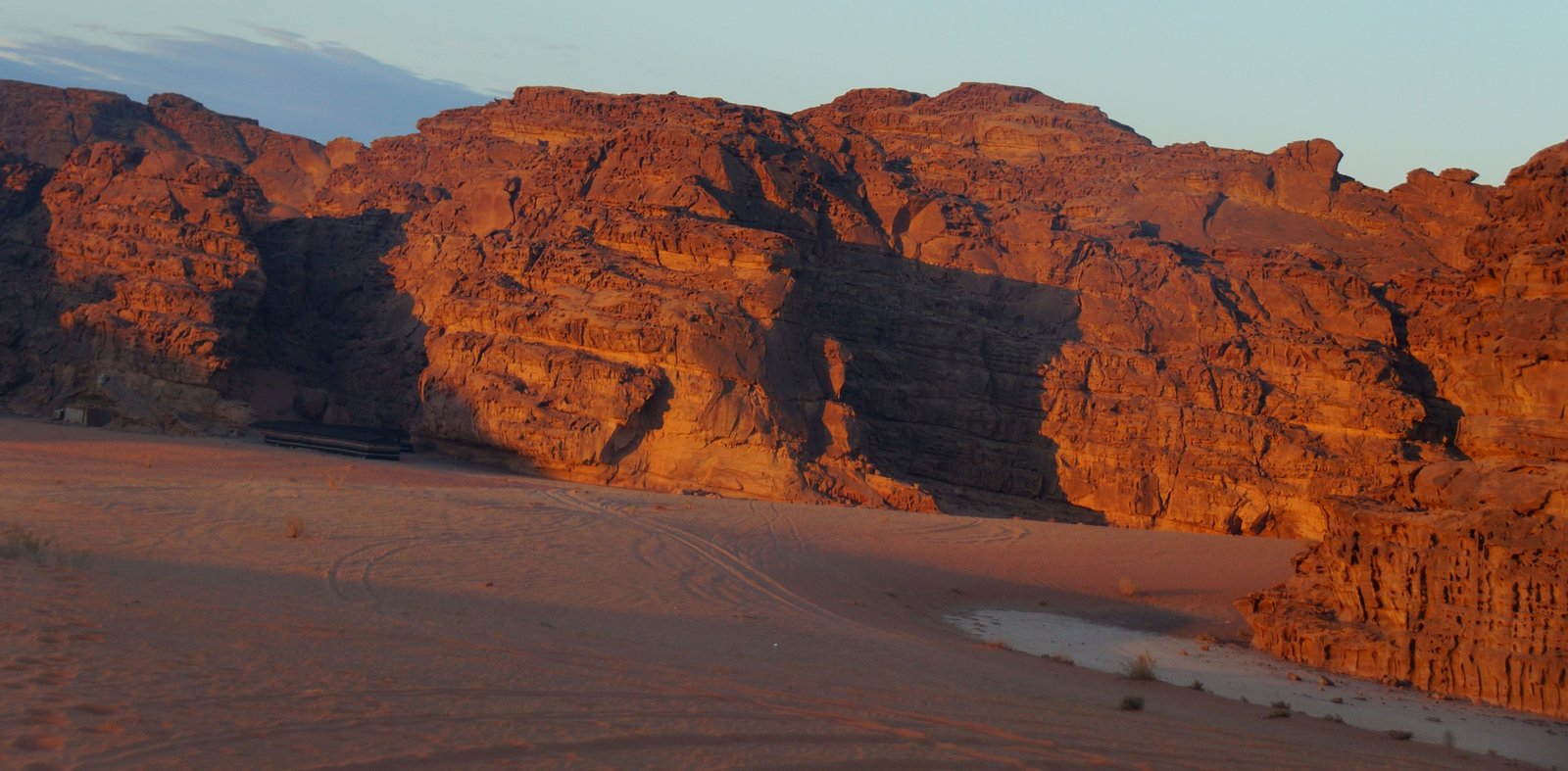 This is a photo rock formations during a spectacular sunset in Wadi Rum. 