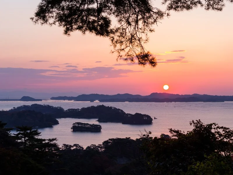 Tohoku Matsushima sunset views overlooking water and mountains in Japan