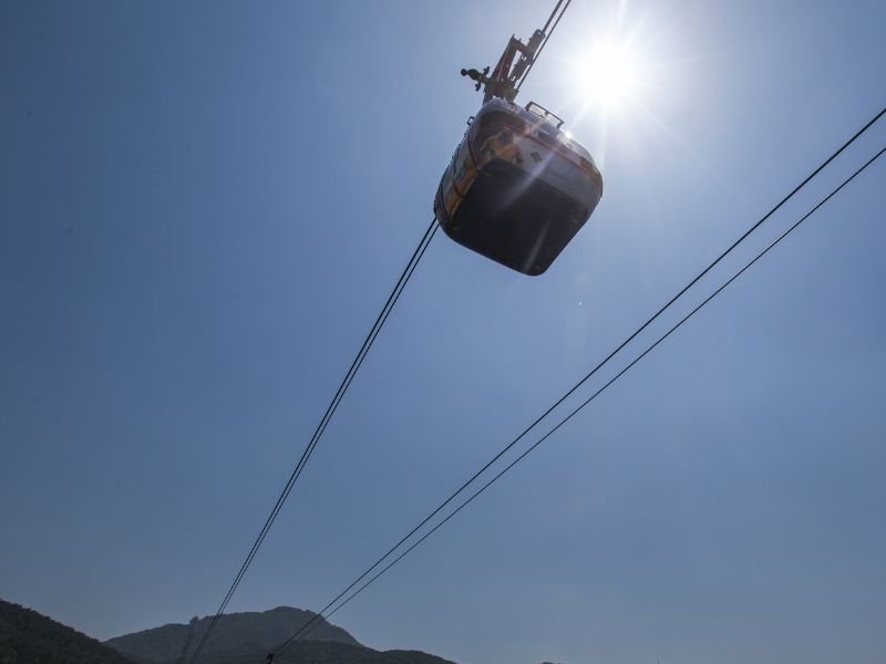 Tongyeong cable car views from a ground level perspective