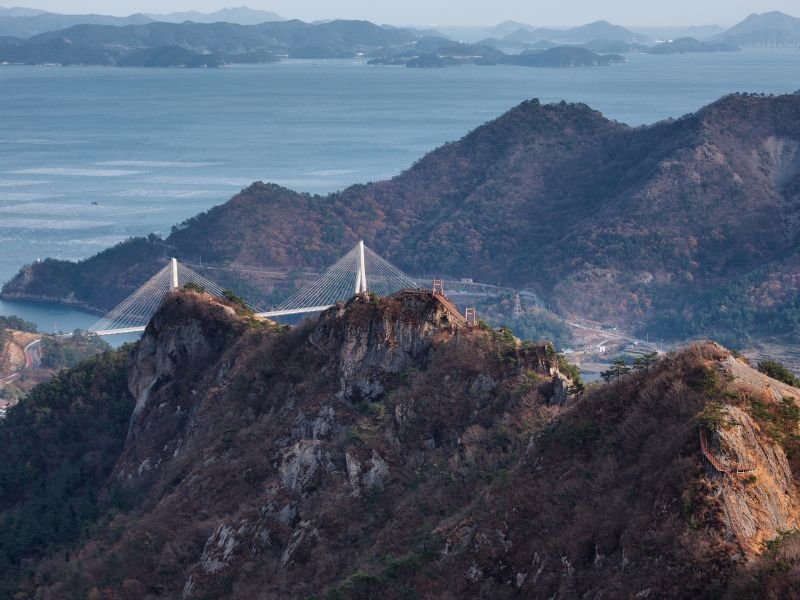 Tongyeong dramatic mountain views from a high vantage point