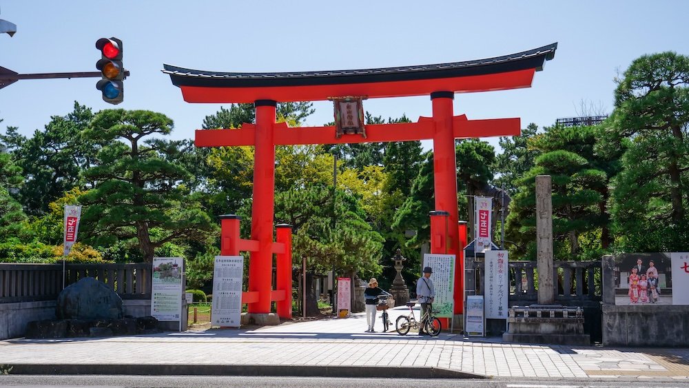 Tori Gate entrance at Hakusan Park in Niigata, Japan