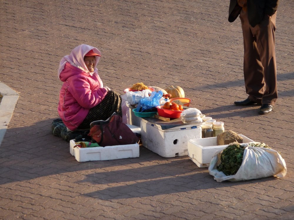 Traditional Korean lady selling snacks on the street in Gyeongju, South Korea 