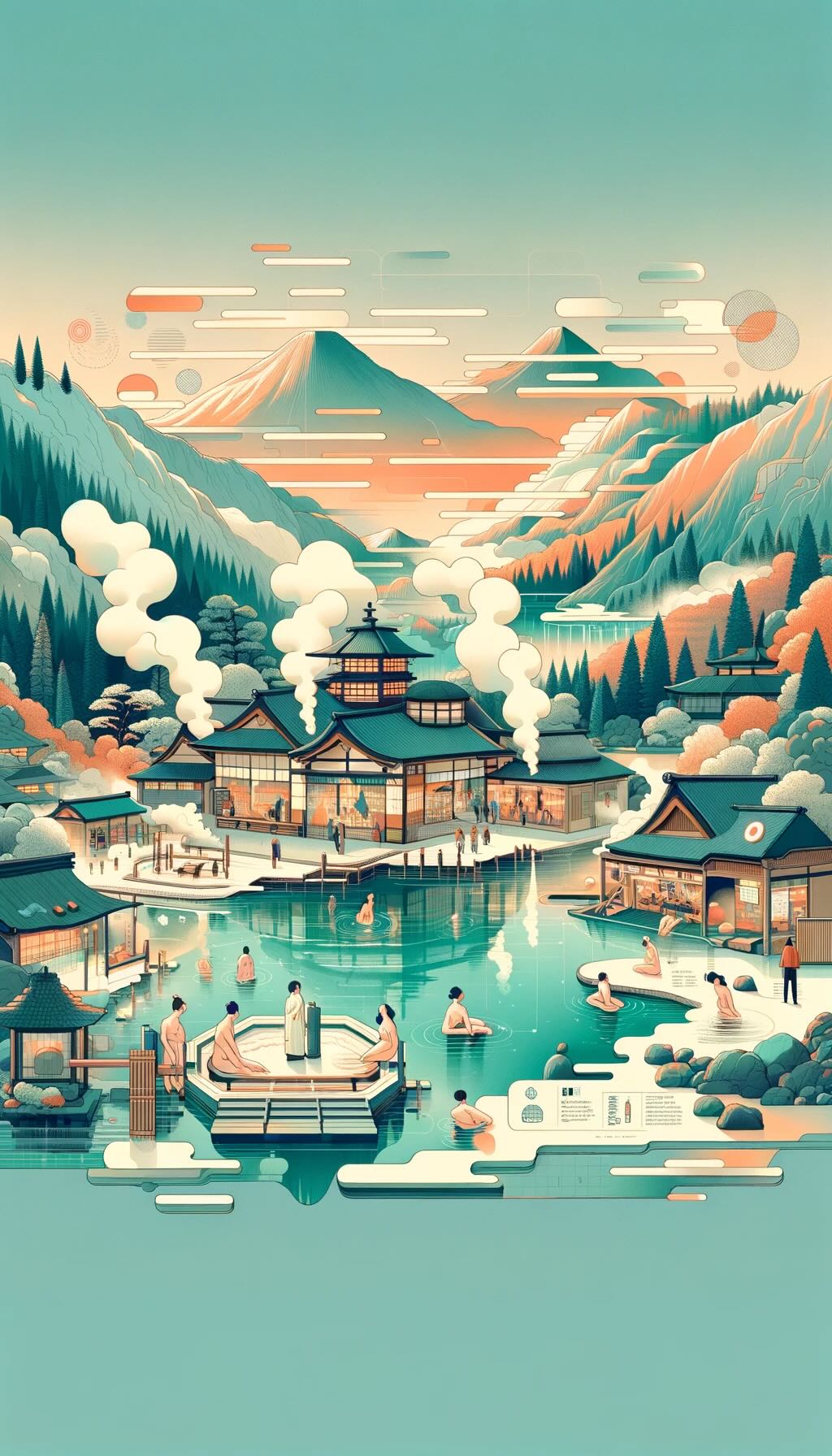 Transformative and introspective journey of visiting an onsen in Japan - digital art 
