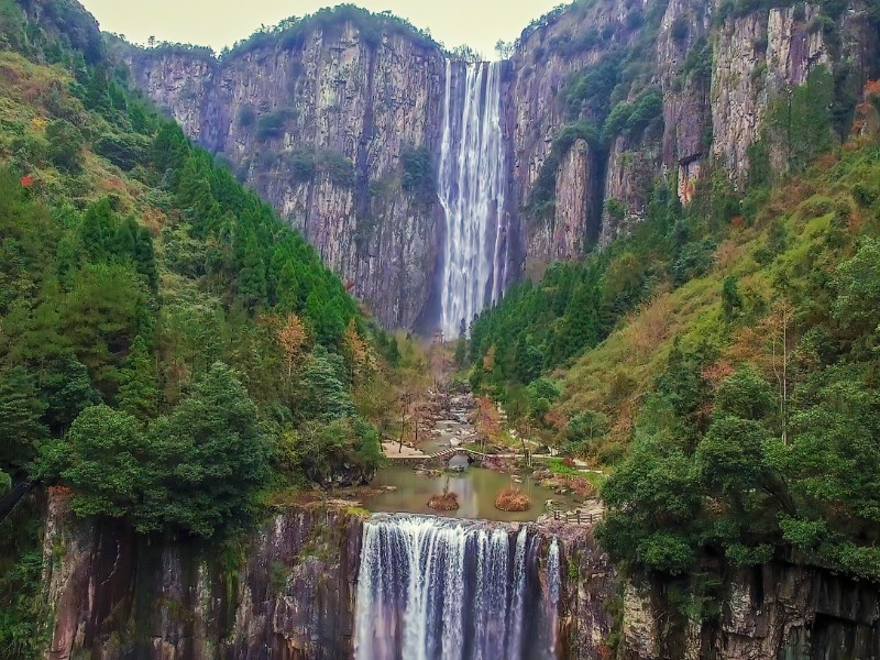 Triple waterfalls in Wenzhou, China 