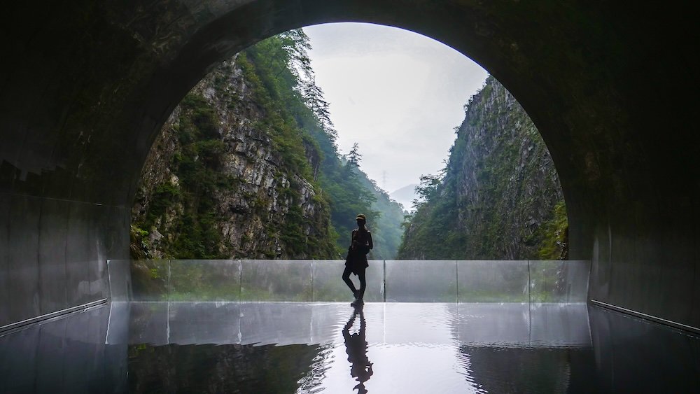 Tunnel of Light near Kiyotsu Gorge with That Backpacker as the model on a day trip from Yuzawa, Japan 