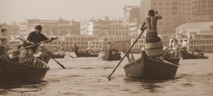This was a typical scene along the Buriganga River near the Sadarghat with small vessels weaving in and out along the chaotic waters.
