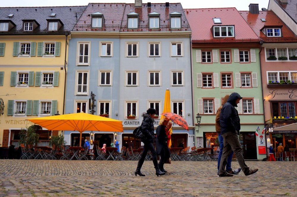 Typical street scene in Freiburg, Germany 