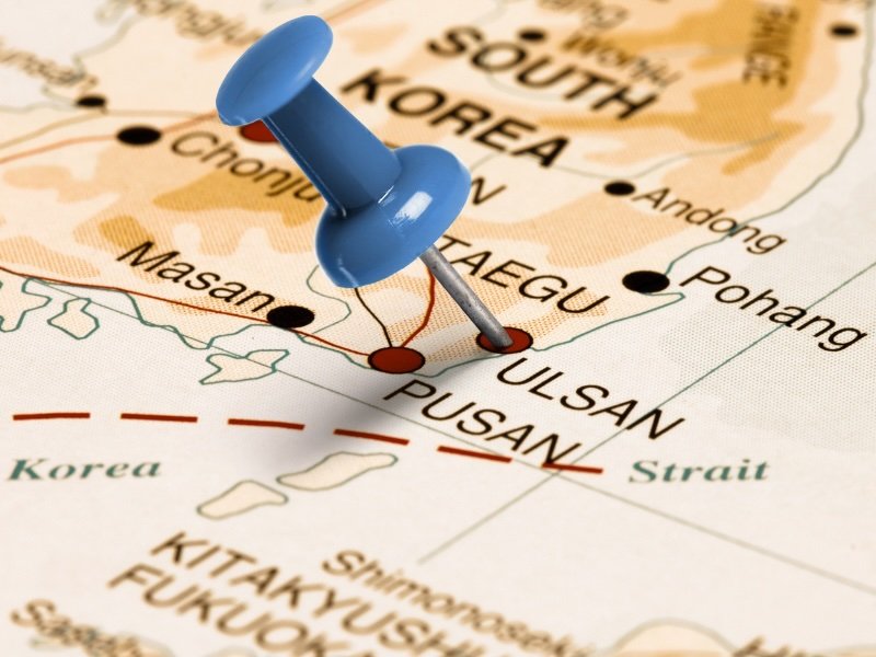 Ulsan pinned on a map of South Korea 