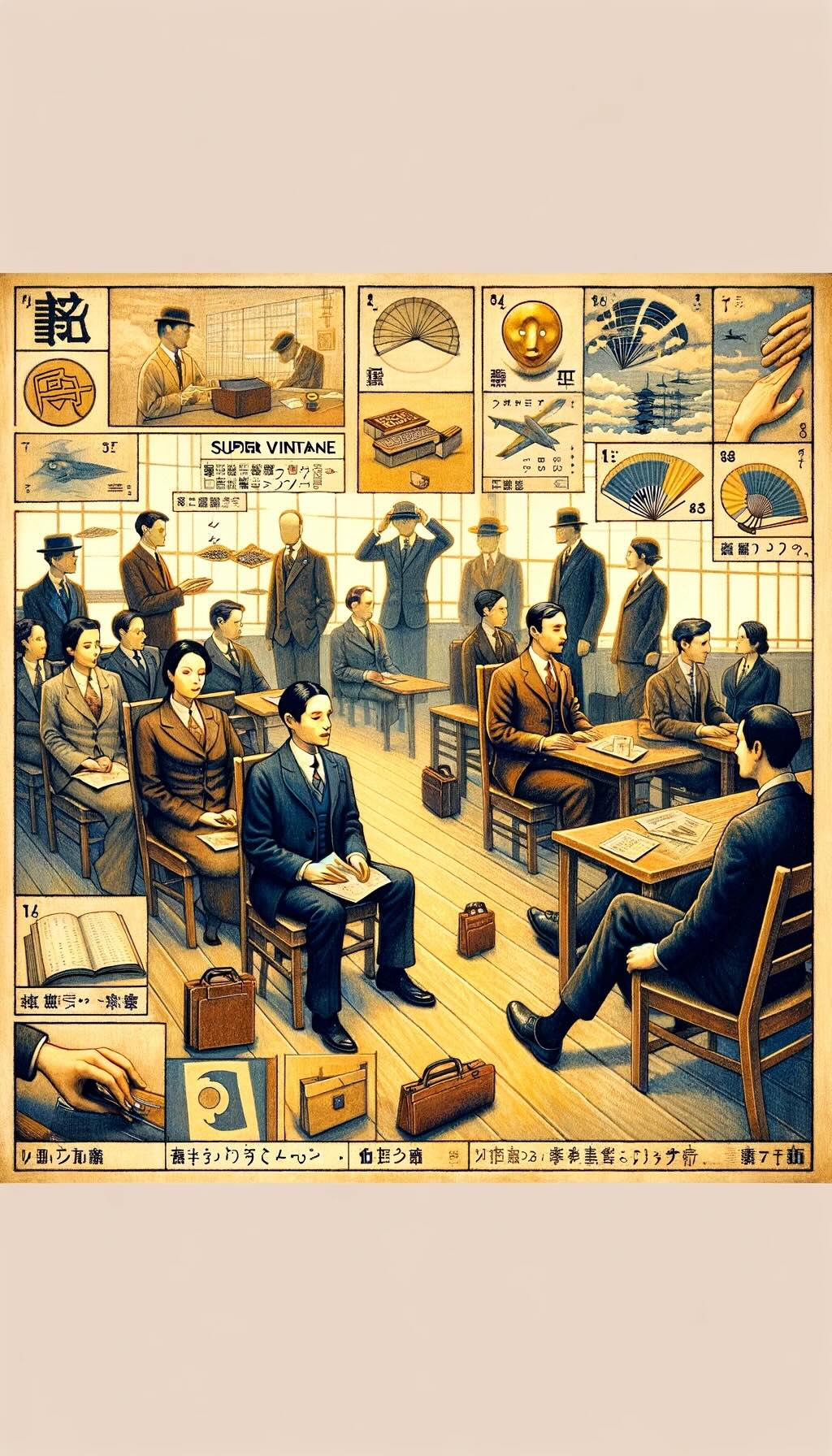 Understanding and adapting to unspoken rules in Japanese society illustrates 'Kuuki wo yomu' (reading the atmosphere), with individuals in various settings like business meetings or social gatherings, subtly picking up on non-verbal cues showcases the role of non-verbal communication, such as facial expressions, body language, and the strategic use of silence, and includes elements of gestures and etiquette like the respectful exchange of business cards and bowing. It conveys the intricacies of social interactions in Japan, emphasizing the significance of sensitivity to context, group dynamics, and the art of listening.