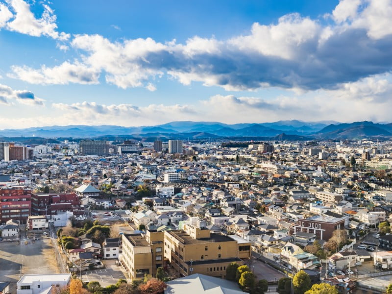 Utsunomiya cityscape views from a high vantage point in Japan