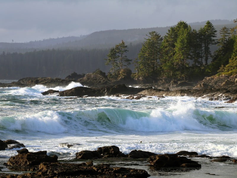 Vancouver Island coastal crashing waves coming in - British Columbia, Canada 