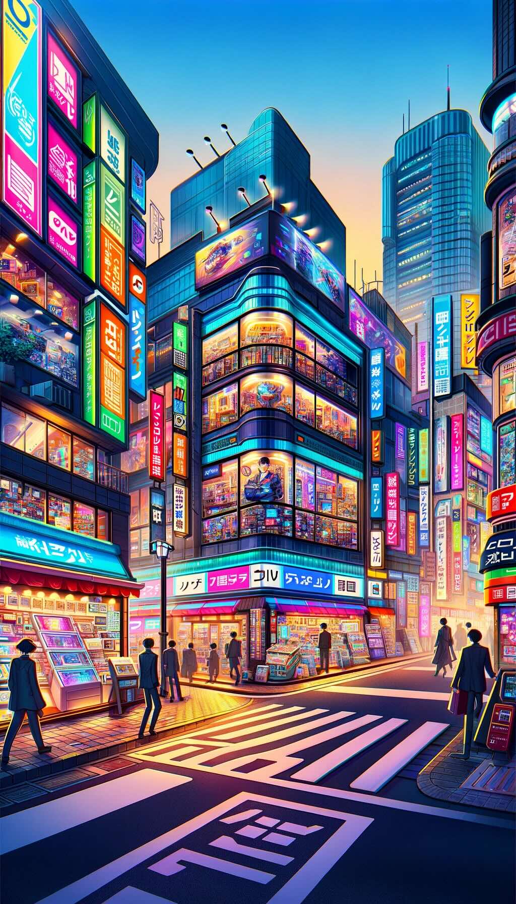 Vibrant and colorful scenes of Akihabara and Den Den Town in Japan, renowned for their electronics and gadget shops