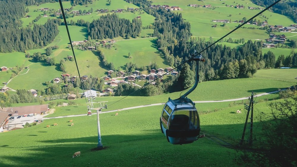 View from our Gondola Ride to Wiedersbergerhorn for lofty panoramas near Alpbach in Tyrol, Austria