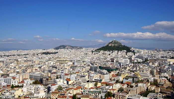 View of Athens and Mount Lycabettus from the Acropolis in Athens, Greece