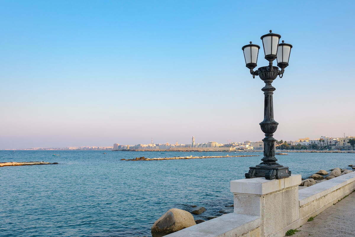 Afternoon view of seafront in Bari, Apulia, Italy on an absolutely gorgeous day in Italy.