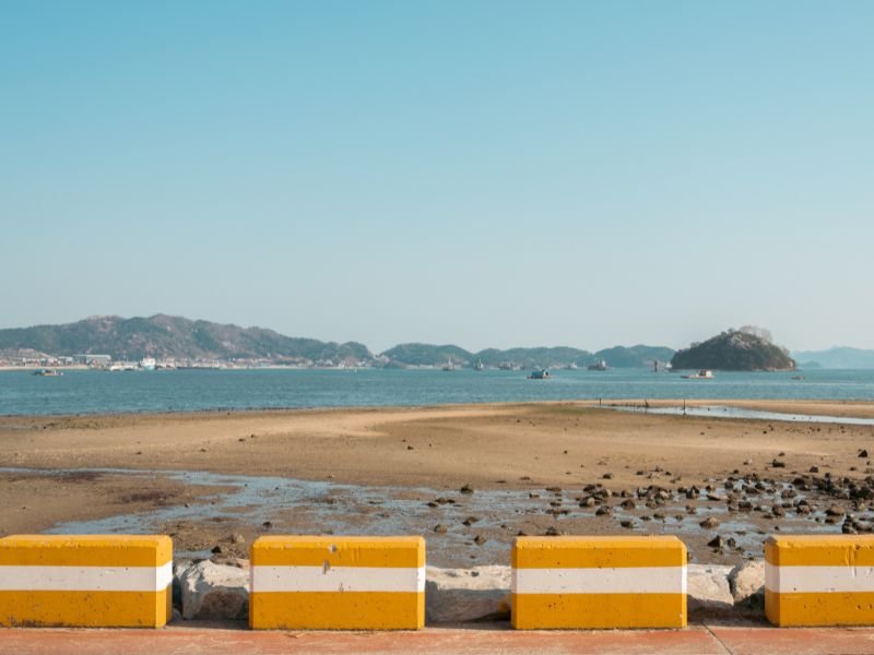 Views from Jinhaeru beach park in Changwon, Korea 