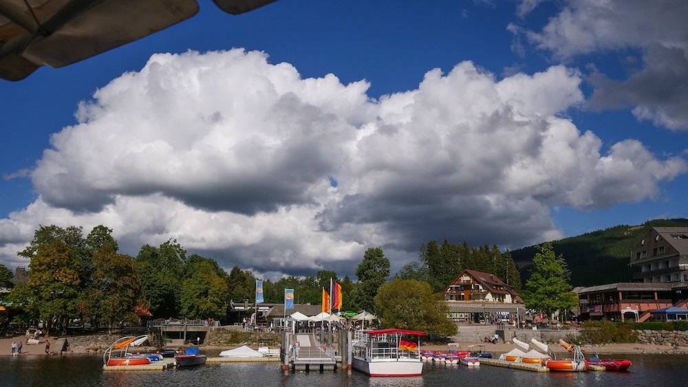 Views from our boat tour while visiting Titisee on a picturesque lake in the Black Forest in Germany 