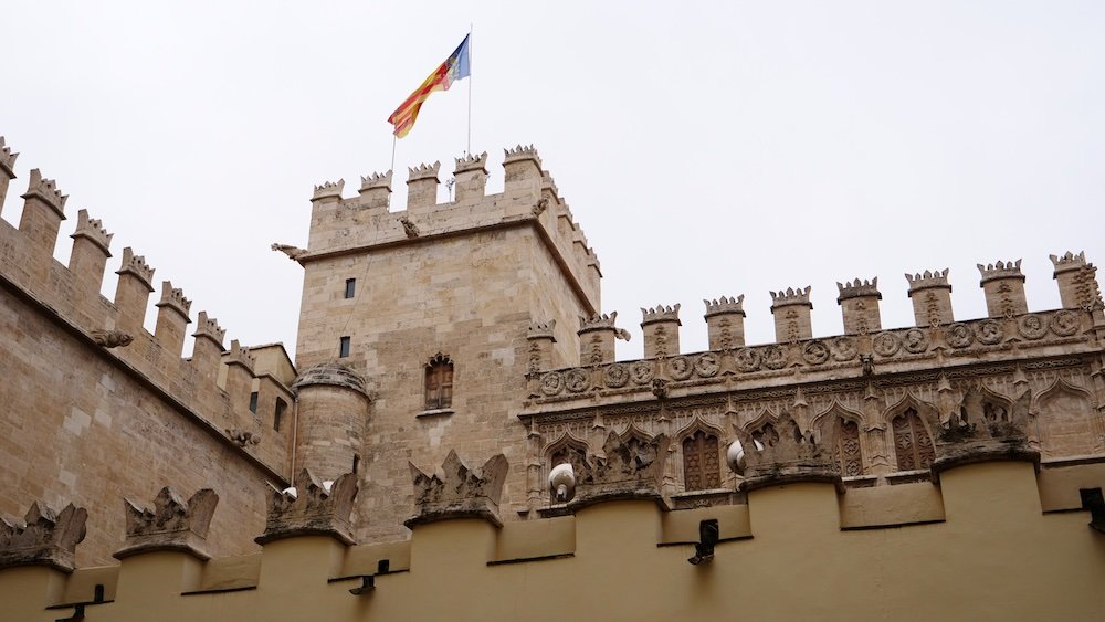 Views from outside the Silk Exchange Lonja de Seda in Valencia, Spain 