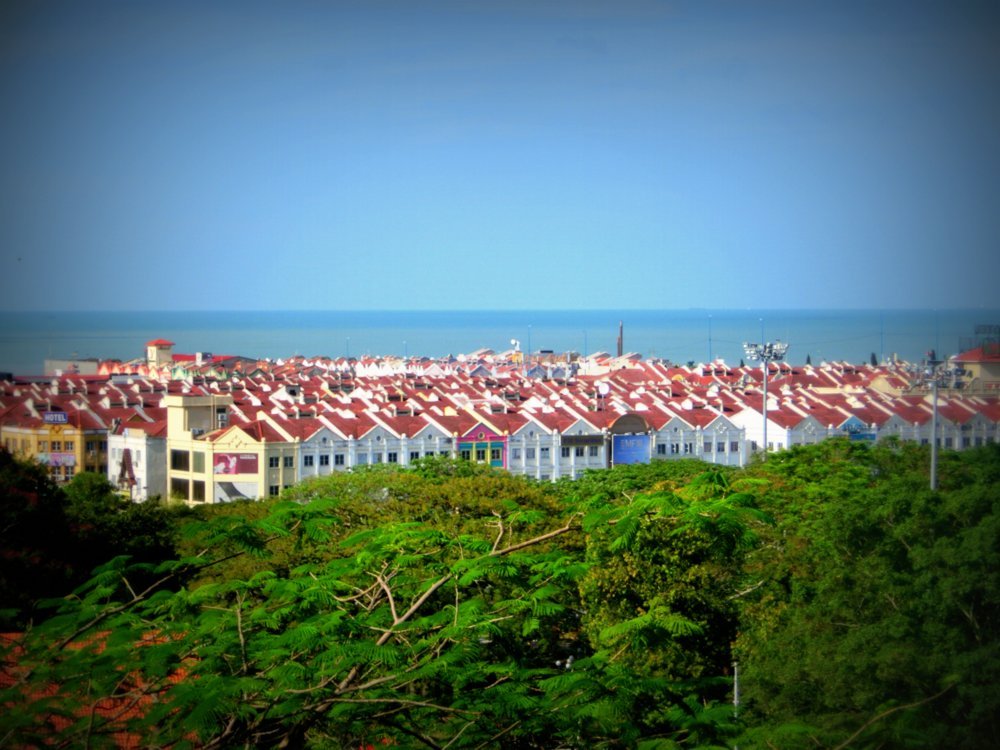 Views of rooftops in Malacca from a distant vantage point 