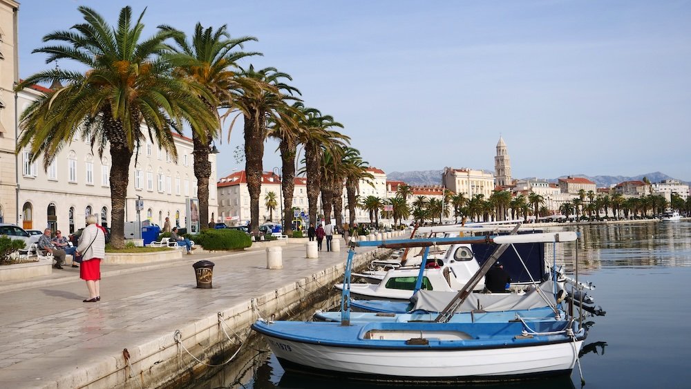 Visiting the harbour with boats lined up in Split, Croatia 