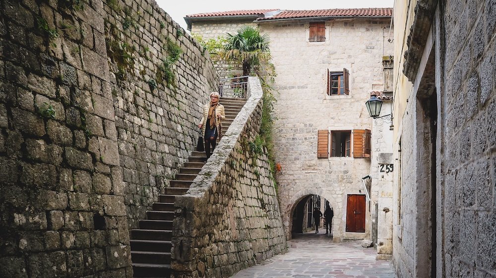 Walking along the city walls in Kotor, Montenegro 