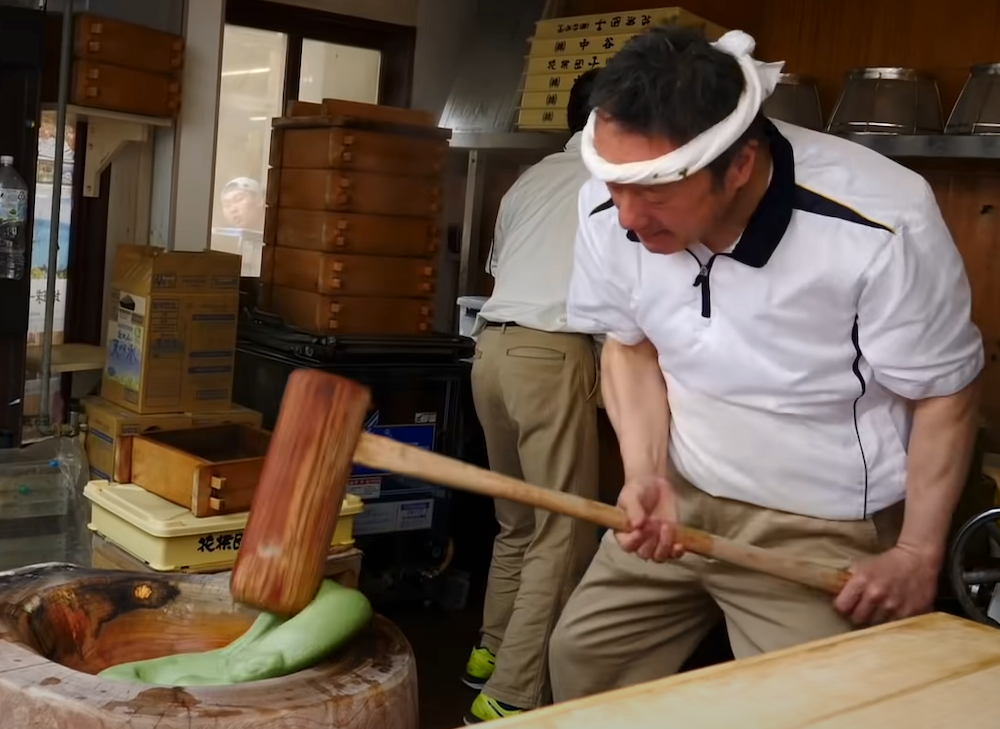 Watch a Mochi Pounding Demonstration and Taste Fresh Mochi experience the dynamic art of mochi-making at Nakatanidou a famous mochi shop near Nara Park